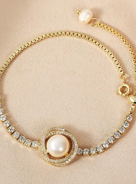 戴拉高级感时尚潮珍珠带钻手链