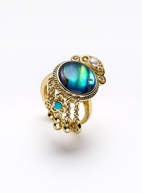 戴拉复古宫廷风鲍鱼贝流苏戒指