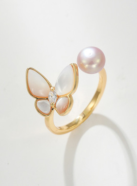 戴拉时尚淡水珍珠气质蝴蝶戒指