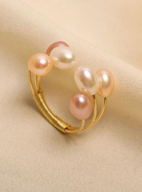 戴拉高级感淡水珍珠开口戒指