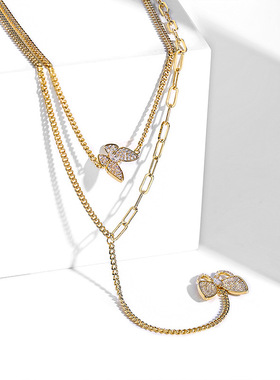 双层时尚风蝴蝶高级感短款锁骨链