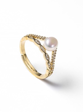 戴拉法式复古皇冠淡水珍珠戒指