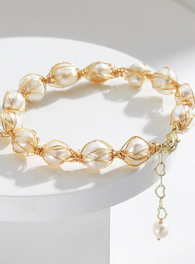 戴拉淡水珍珠手链女款复古编织串珠潮配饰品 精致小众高级感手串