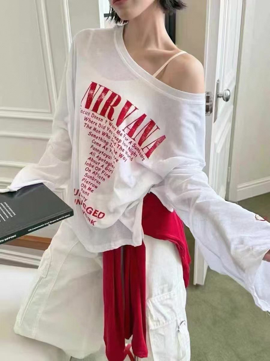 十三行2025夏季新款韩版字母印花宽松百搭休闲防晒长袖T恤女