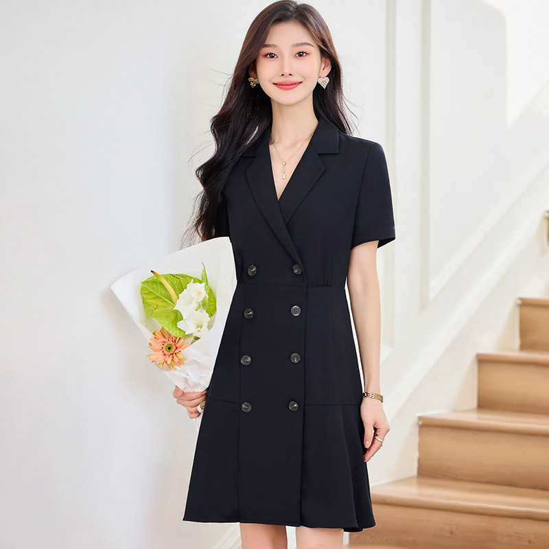 短袖黑色西装连衣裙女夏季2025新款高端职业正装气质大码工装裙子