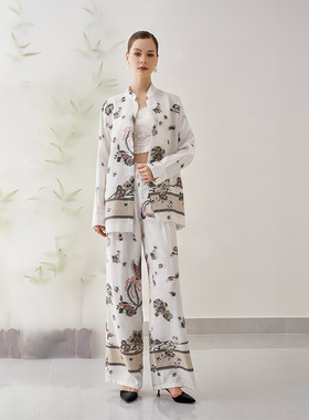 古梵孜箴言夏姿丝质提花明星同款长袖外套裤子套装2482+2433B