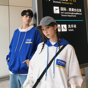 港仔风情侣装 秋季 新款宽松 拼色 连帽 卫衣班服 G661 P68 女类图片