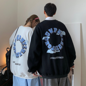 情侣装秋装字母印花新款情侣卫衣女宽松百搭外套G941P38女类,棉服女修身黑色中长款羽绒服搭配图片