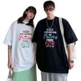 情侣装夏装字母彩色印花短袖T恤衫大码宽松班服G1013P30女类，男装T恤，电商A339