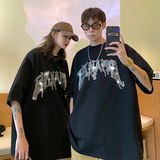 主推情侣装夏装字母烫钻高街宽松情侣短袖T恤大码G1011P38男类，男装T恤，电商A339