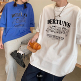 情侣装夏装简约卡通印花情侣短袖T恤衫宽松上衣G1012P30男类，男装T恤，电商A339