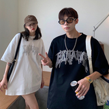 主推情侣装夏装字母烫钻高街宽松情侣短袖T恤大码G1011P38男类，男装T恤，电商A339