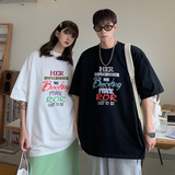 情侣装夏装字母彩色印花短袖T恤衫大码宽松班服G1013P30男类，男装T恤，电商A339
