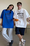 情侣装夏装简约卡通印花情侣短袖T恤衫宽松上衣G1012P30女类，男装T恤，电商A339