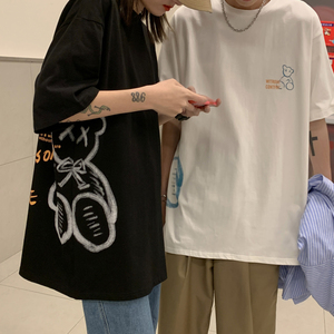 情侣装夏装 港风卡通小熊印花宽松街头情侣短袖T恤 G925 P35 男装图片