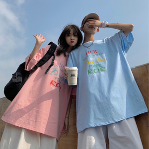 情侣装夏装 字母彩色印花短袖T恤衫大码宽松班服 G1013 P30女类图片