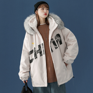 中性风冬装羊羔毛China棉衣情侣棉衣大毛领棉服男女G901P128