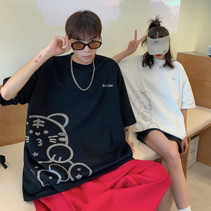 情侣装夏装 重工小熊烫钻闪亮宽松情侣短袖T恤大码G1002 P38 女类图片