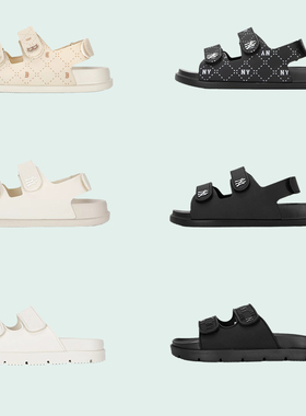 正品MLB拖鞋男女同款外穿一字拖满标暗花魔术贴沙滩鞋3ALPCBT33