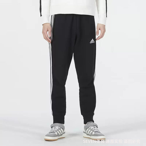 正品Adidas阿迪达斯男子条纹跑步健身透气休闲运动针织长裤HA4337