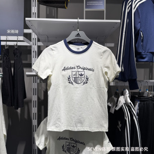 Adidas阿迪达斯三叶草女25夏新款印花短袖圆领简约半袖T恤JM8009