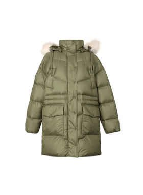 Adidas阿迪达斯羽绒服女三叶草冬季保暖中长款连帽外套HS9515