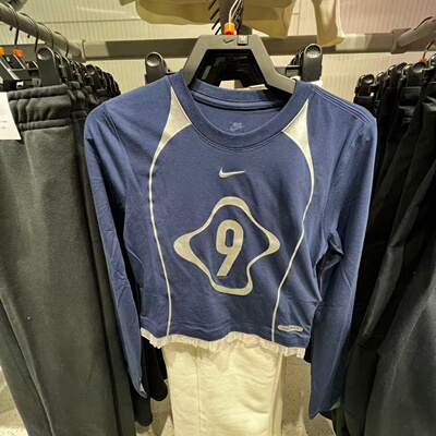 Nike耐克女子复古字母刺绣logo蕾丝运动休闲长袖T恤 IO0467-410