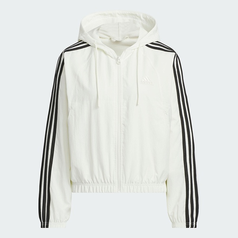 阿迪达斯adidas秋季女子休闲运动透气透气防风连帽梭织夹克JW4644