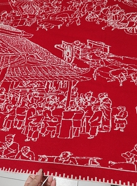 当千年画卷遇见云端羊绒便有了这方会呼吸的清明上河图大披肩