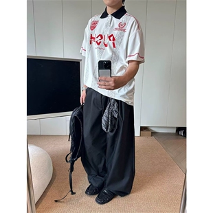 橄榄球服运动风上衣夏季新款短袖T恤街头潮流宽松男套头休闲印花