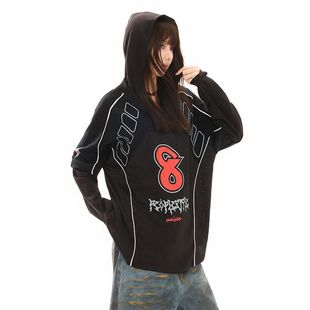 美式复古球衣风t恤男款春秋速干网眼透气长袖骑行机车服长袖女潮