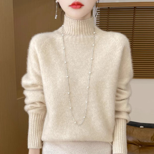 鄂尔多斯市红色半高领羊绒衫女时尚毛衣宽松针织衫洋气打底衫上衣