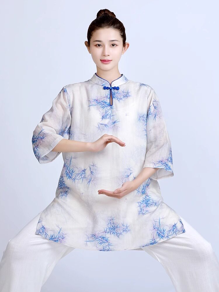 2023夏季新款中袖太极服女高端棉麻薄款短袖苎麻太极拳练功服国风