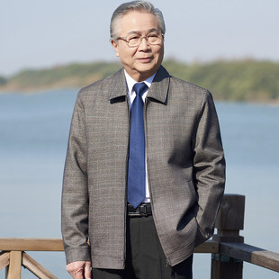 上衣服宽松老人50 男装 60岁70 中老年夹克衫 老年人外套男春秋新款