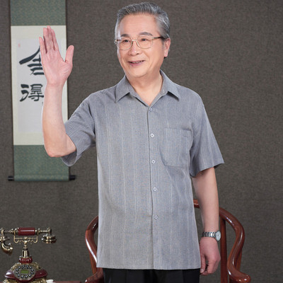 老人短袖爷爷夏季棉麻爸爸装衬衫