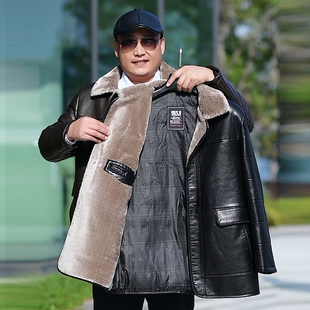 冬季爸爸皮衣加绒加厚中年男士秋冬装外套爷爷中老年人老爸皮夹克