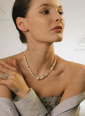 水巴洛克珍珠不对称项链时髦气质