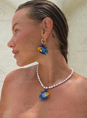 欧美小众风淡水珍珠琉璃小鱼项链