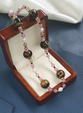 天然虎眼石勇气能量水晶锁骨项链