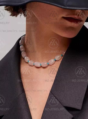 小众设计天然水晶粉晶石气质短款项链时尚百搭锁骨链简约大气颈链