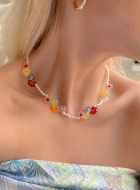 欧洲小众设计花朵短款淡水珍珠