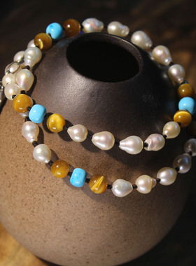 高订淡水巴洛克珍珠天然青金石