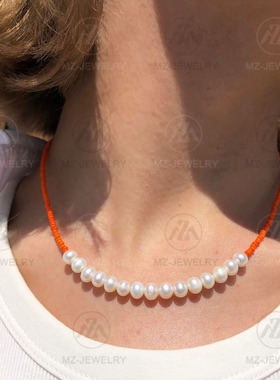 众淡水珍珠彩爱心项链时髦锁骨链