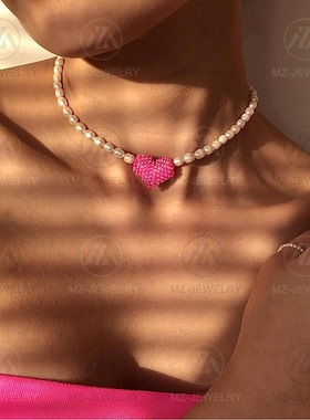淡水珍珠百搭立体爱心桃心项链女