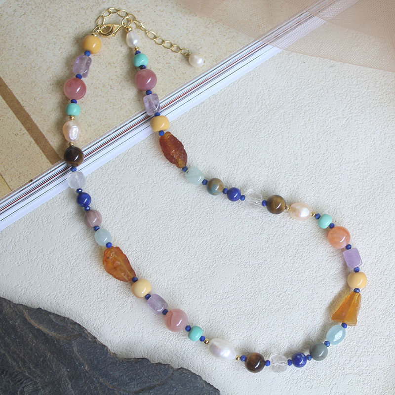 多宝项链复古琥珀紫水晶青金石女