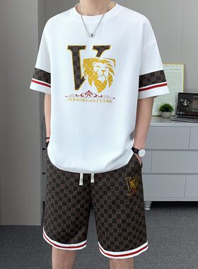 欧货AN&LV/岸绿2025夏季新款休闲运动套装男时尚潮流帅气短袖短裤