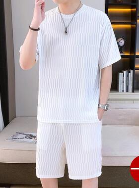 欧货AN&LV/岸绿夏季冰丝套装男2026年新款潮流休闲宽松帅气男款夏