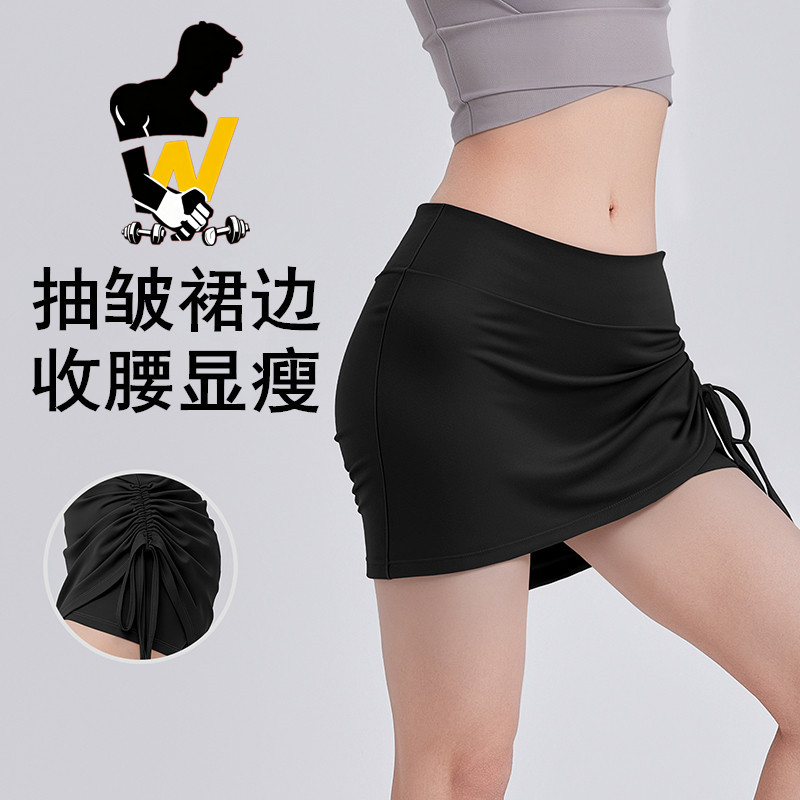 力拓动新款抽皱运动短裙女防走光高腰跑步假两件瑜伽短裤一件包邮