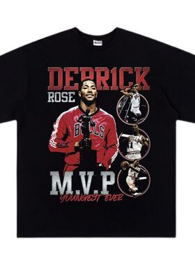 Derrick Rose vintage罗斯mvp美式篮球高街嘻哈宽松大码短袖T恤男