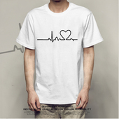 潮流韩版 短袖 袖 圆领夏季 印花T恤爱心电图印花男士 T恤2020新款